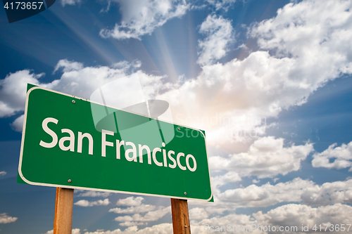 Image of San Francisco Green Road Sign Over Clouds