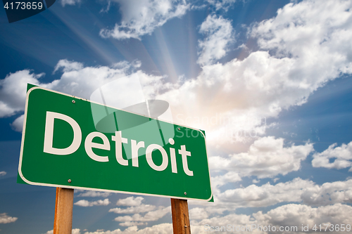 Image of Detroit Green Road Sign Over Clouds