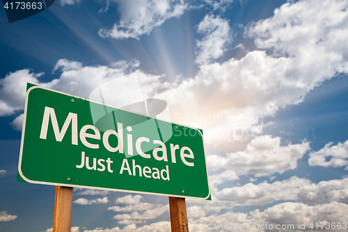 Image of Medicare Green Road Sign Over Clouds