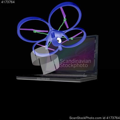 Image of Drone and laptop. 3D render