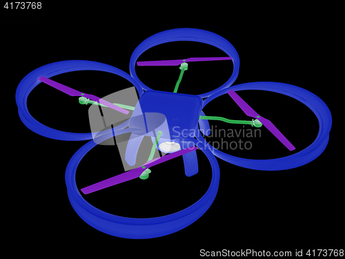 Image of Drone, quadrocopter, with photo camera flying. 3d render