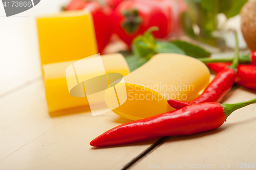 Image of Italian pasta paccheri with tomato mint and chili pepper