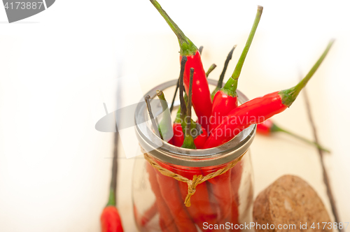 Image of red chili peppers on a glass jar