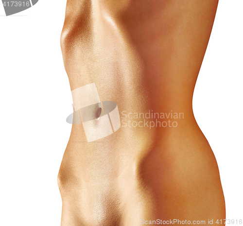 Image of abdomen of woman on white