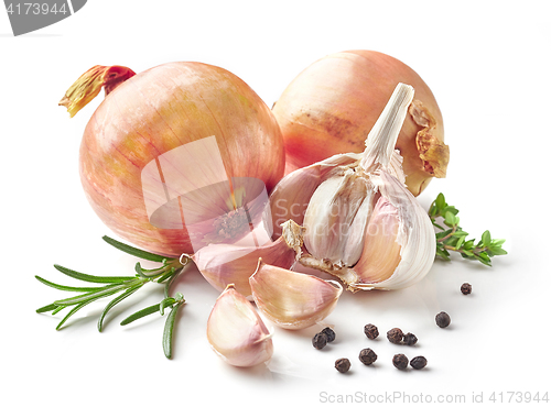 Image of onions, garlic and spices