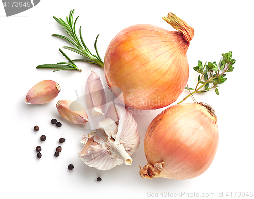 Image of onions, garlic and spices