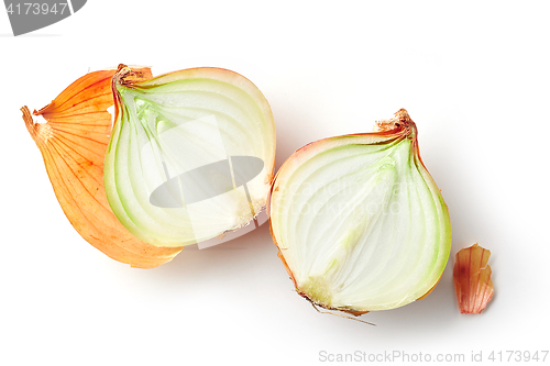 Image of fresh raw onions on white background