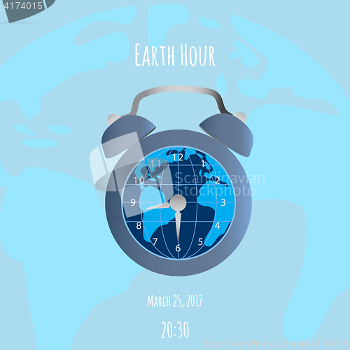 Image of Earth and alarm clock on blue background