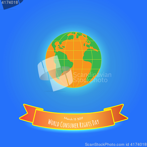 Image of Orange earth with green on blue background.