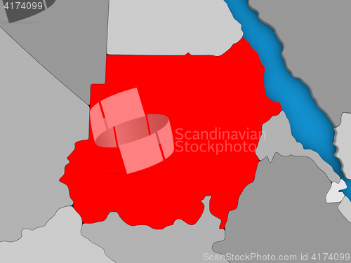 Image of Sudan in red on globe
