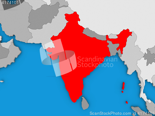 Image of India in red on globe