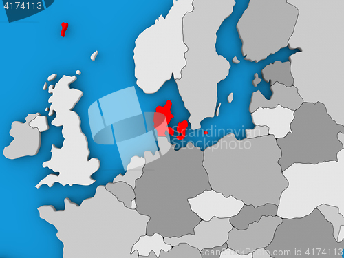 Image of Denmark in red on globe