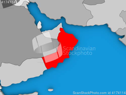 Image of Oman in red on globe