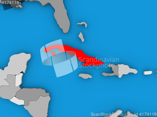 Image of Cuba in red on globe