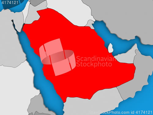 Image of Saudi Arabia in red on globe