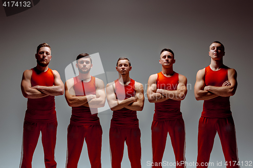 Image of The group of gymnastic acrobatic caucasian men