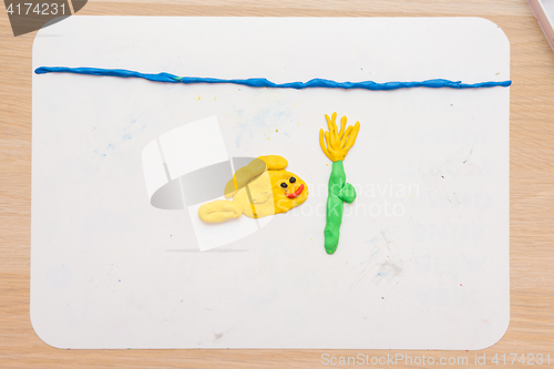 Image of On board for modeling sleplena fish and underwater flower in the sea, the top view