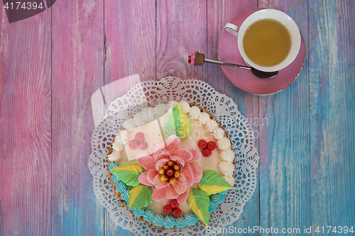 Image of cakes on color background