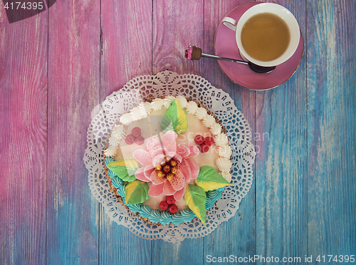 Image of cakes on color background