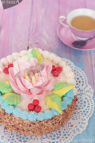 Image of cakes on color background