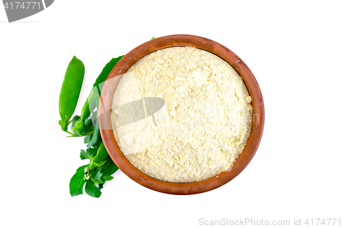 Image of Flour chickpea or pea in bowl on top