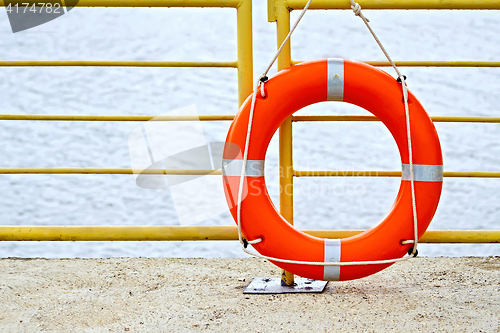 Image of Lifebuoys red on a fence