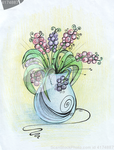 Image of Still life - a vase of flowers painted pencil