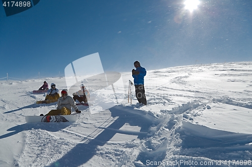 Image of Skiing slopes in sunshine