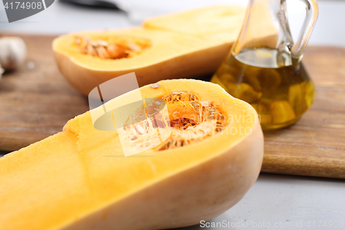 Image of Pumpkin in the kitchen. Dishes with pumpkin, butternut squash.