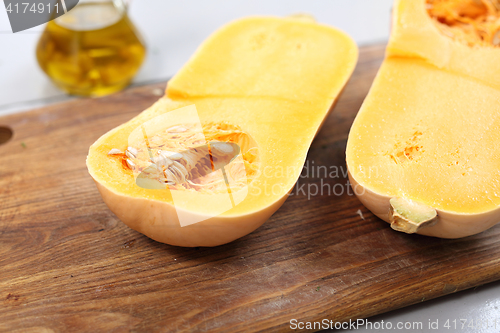 Image of Pumpkin in the kitchen. Dishes with pumpkin, butternut squash.