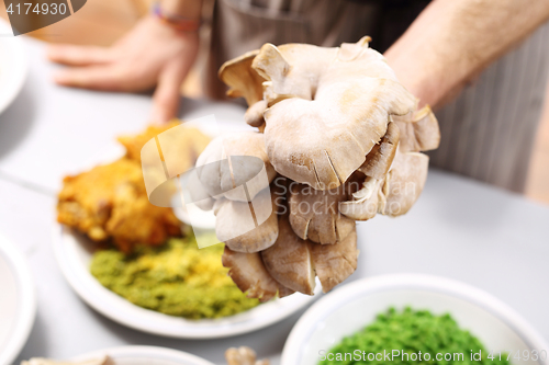 Image of Oyster mushrooms on the kitchen table.