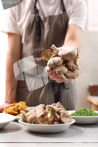Image of Restaurant vegan dishes oyster mushrooms.