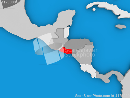 Image of El Salvador in red on globe