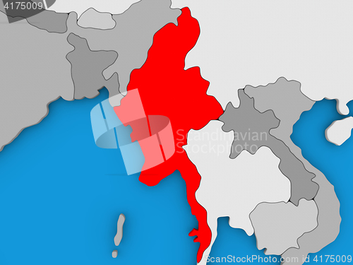 Image of Myanmar in red on globe