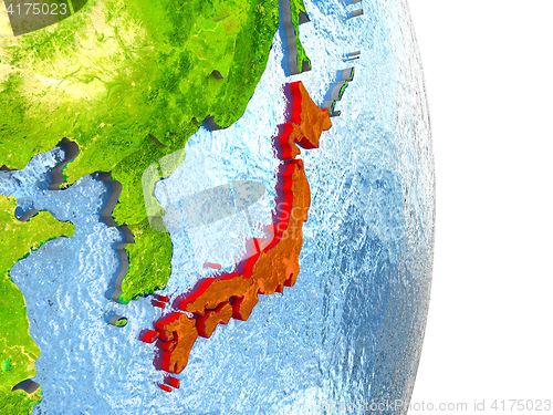 Image of Japan in red on Earth