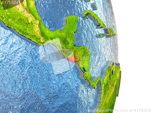 Image of El Salvador in red on Earth