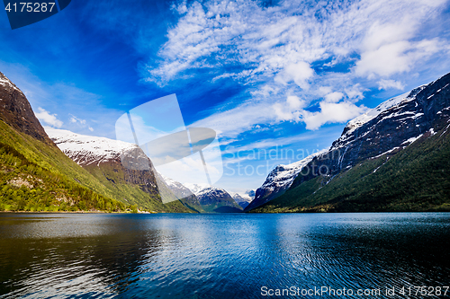 Image of lovatnet lake Beautiful Nature Norway.