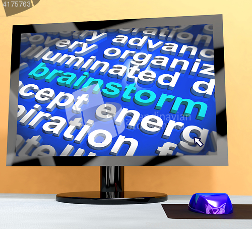 Image of Brainstorming Word On Computer Meaning Creative Thinking