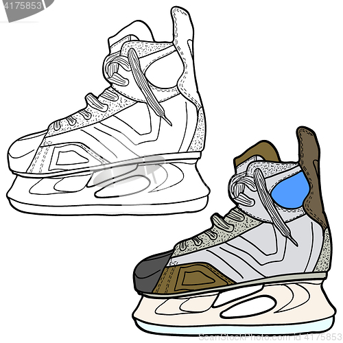 Image of Sketch of hockey skates. Skates to play hockey on ice, illustration