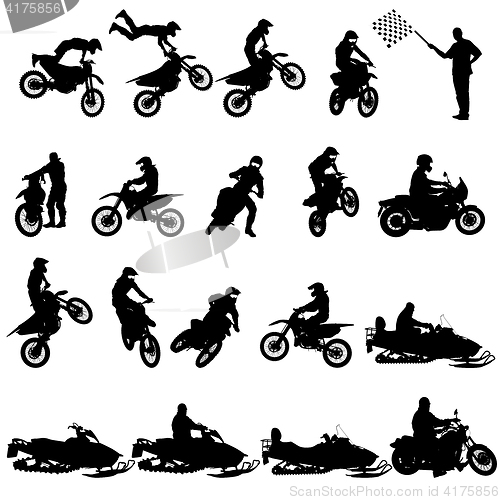 Image of Set of biker motocross silhouettes, illustration