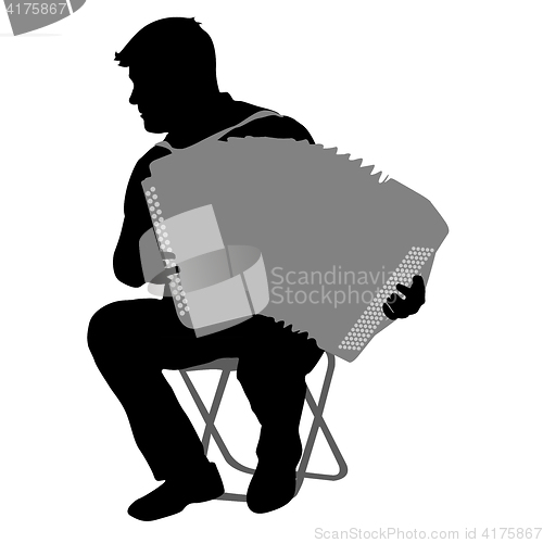Image of Silhouette musician, accordion player on white background, illustration
