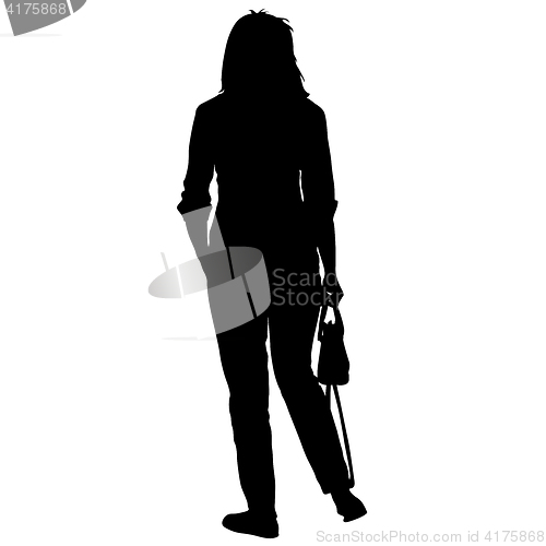 Image of Silhouette young girl with handbag standing. illustration