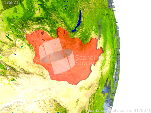 Image of Mongolia in red on Earth