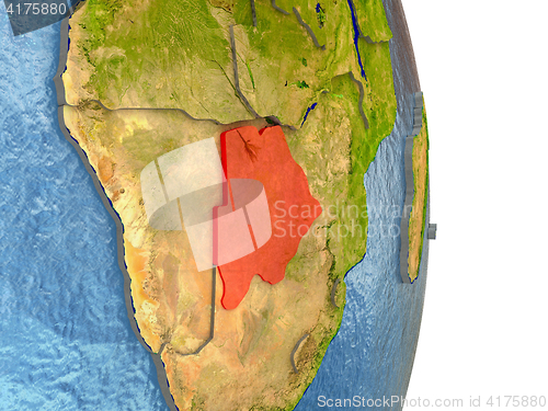 Image of Botswana in red on Earth