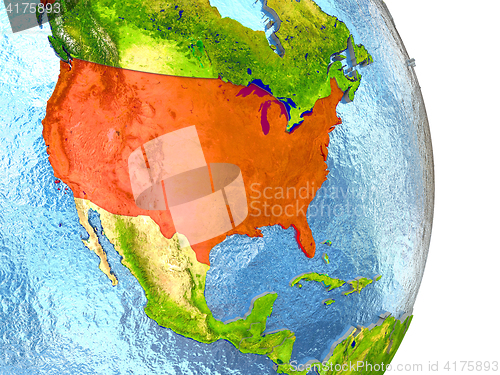 Image of USA in red on Earth