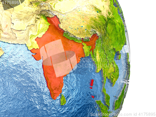 Image of India in red on Earth