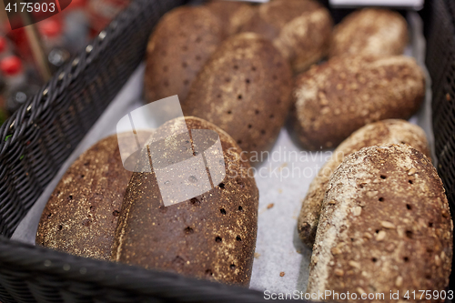 Image of close up of rye bread at bakery or grocery store