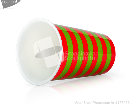 Image of Red and green cup without handle lying down