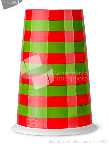 Image of Red and green striped cup without handle inverted