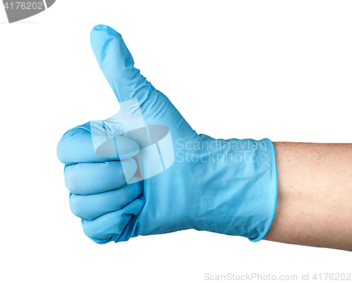 Image of Hand in rubber glove thumb up